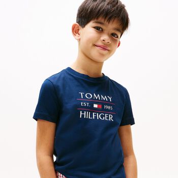 Boys Navy Flag Logo Cotton T-Shirt