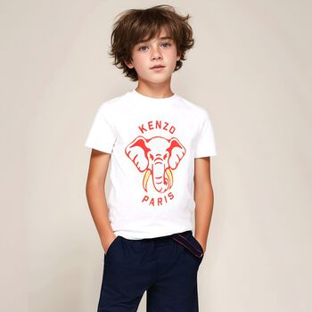 Boys White Elephant Logo T-Shirt