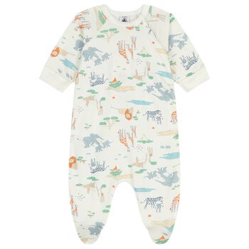 Baby Boys Ivory Safari Animals Babygrow