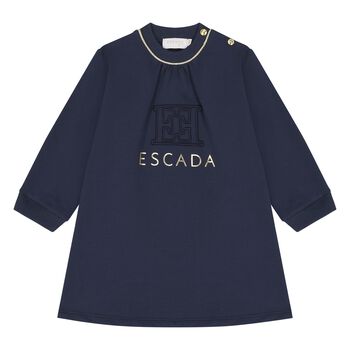 Younger Girls Navy Blue Logo Sweatshirt Dress