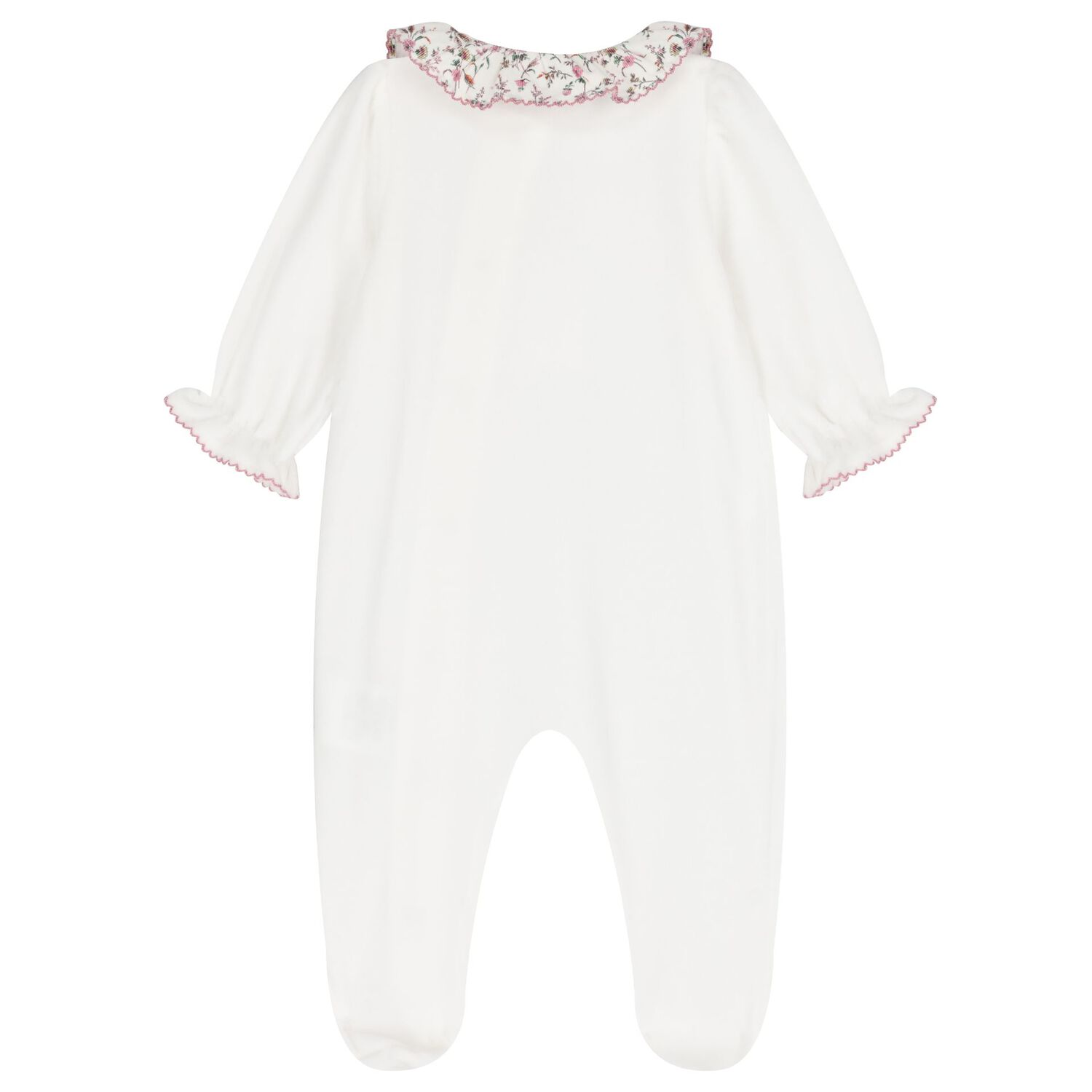 Baby Girls Ivory Velour Babygrow, 1, hi-res