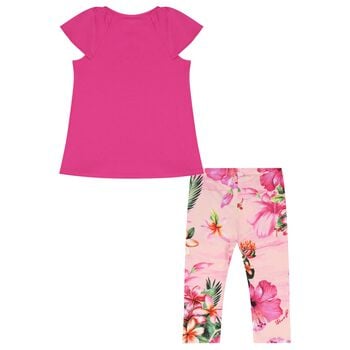 Girls Pink Floral Logo Leggings Set