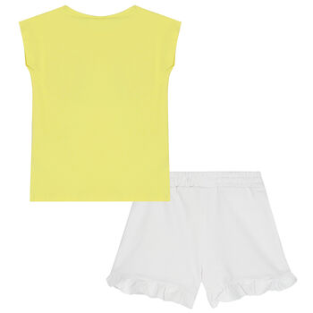 Girls White & Yellow Shorts & T-Shirt Set