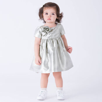 Baby Girls Silver Rose Satin Dress