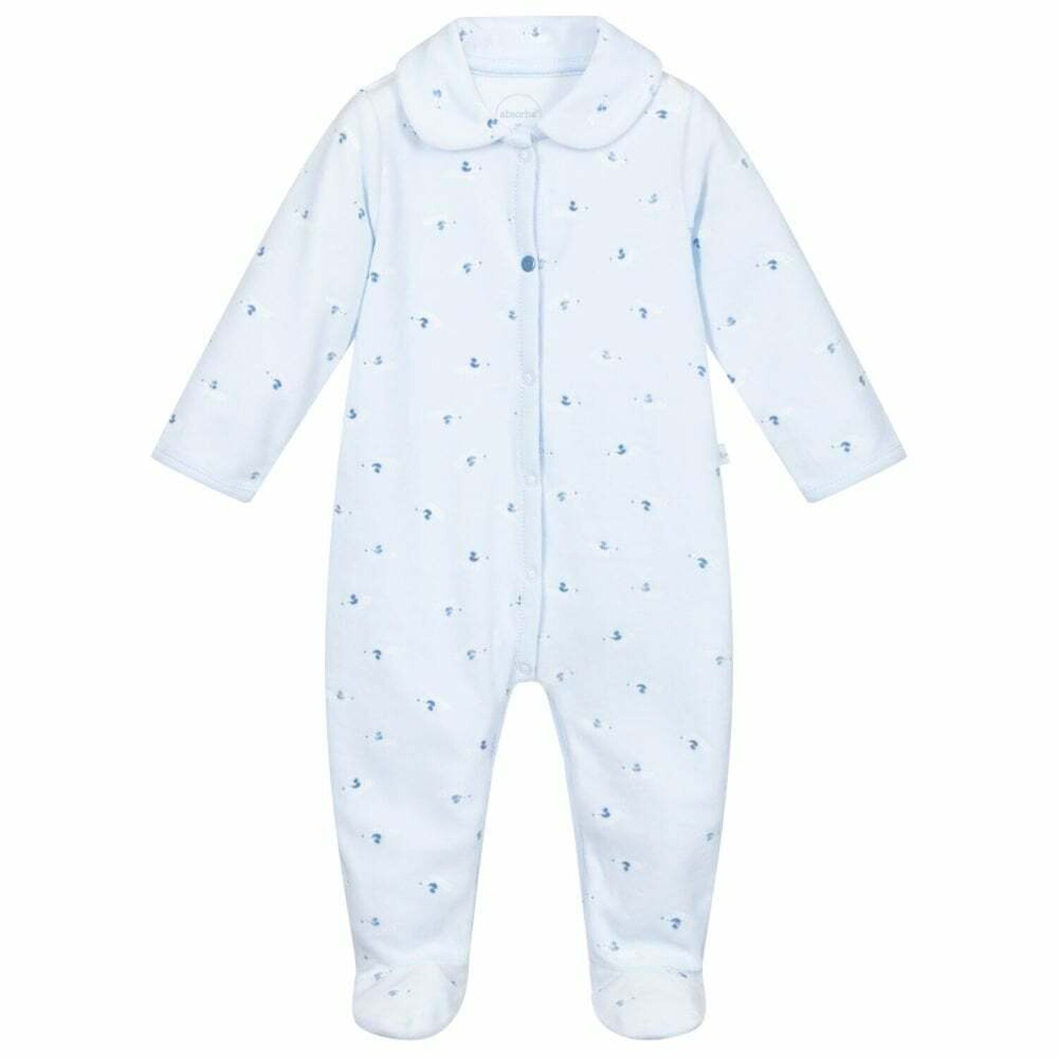 Blue Printed Velour Babygrow, 1, hi-res