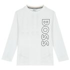 Boys White Logo Long Sleeve Top, 2, hi-res