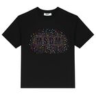 Girls Black Embellished Logo T-Shirt, 3, hi-res