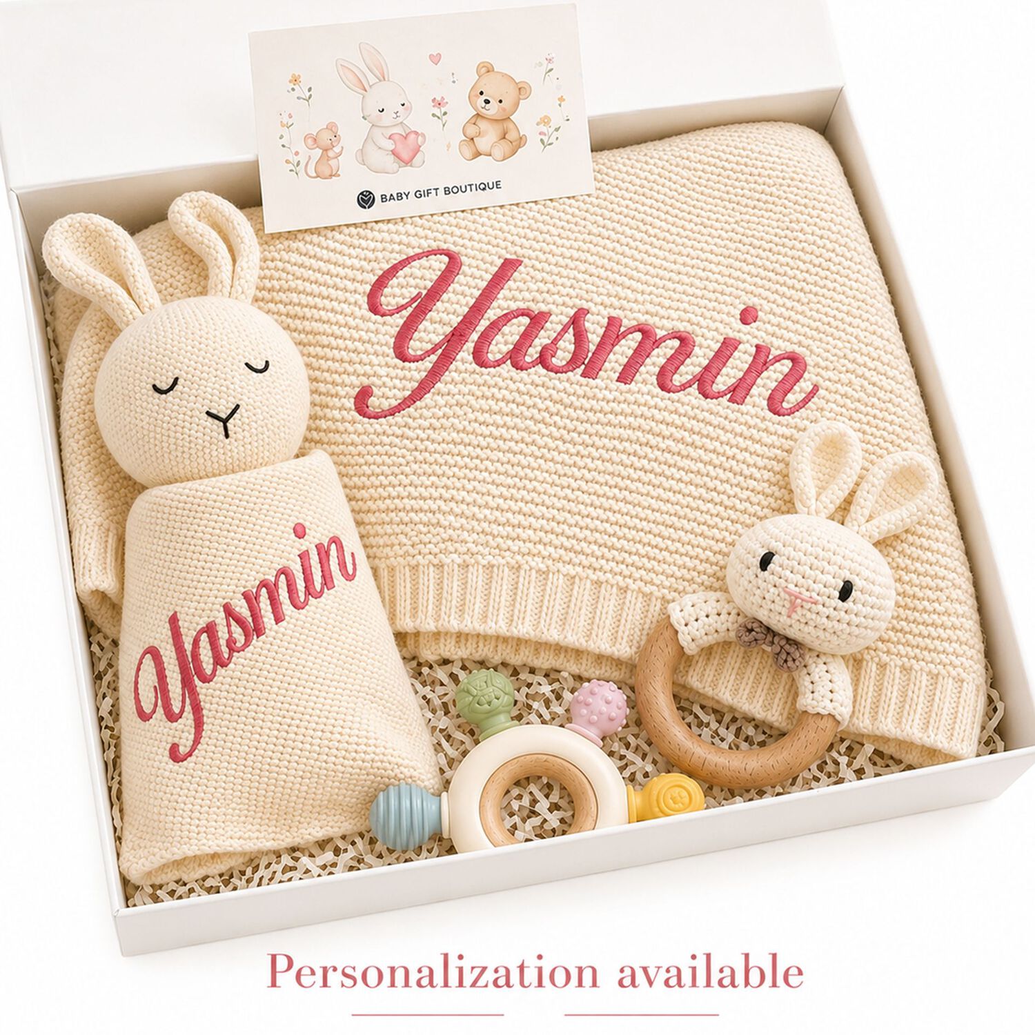 Ivory Baby Blanket & Bunny Comforter Gift Set , 3, hi-res