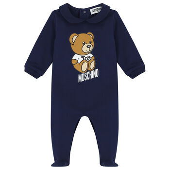 Navy Blue Teddy Bear Logo Babygrow