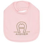 Baby Girls Pink & Gold Pima Cotton Logo Bib, 2, hi-res