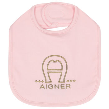 Baby Girls Pink & Gold Pima Cotton Logo Bib