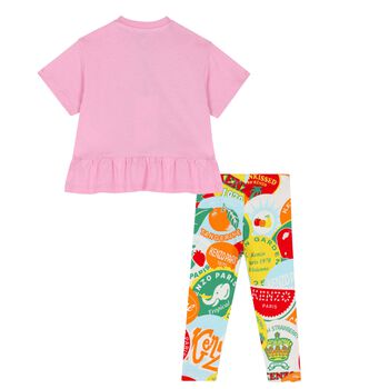 Younger Girls Pink & Ivory Logo Leggings Set
