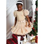 Girls Beige Tulle Sleeve T-Shirt, 2, hi-res