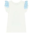 طقم بنات تنورة مطرزة باللون الأزرق والأبيض, 2, hi-res