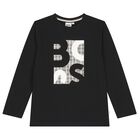 Boys Black Logo Long Sleeve Top, 1, hi-res