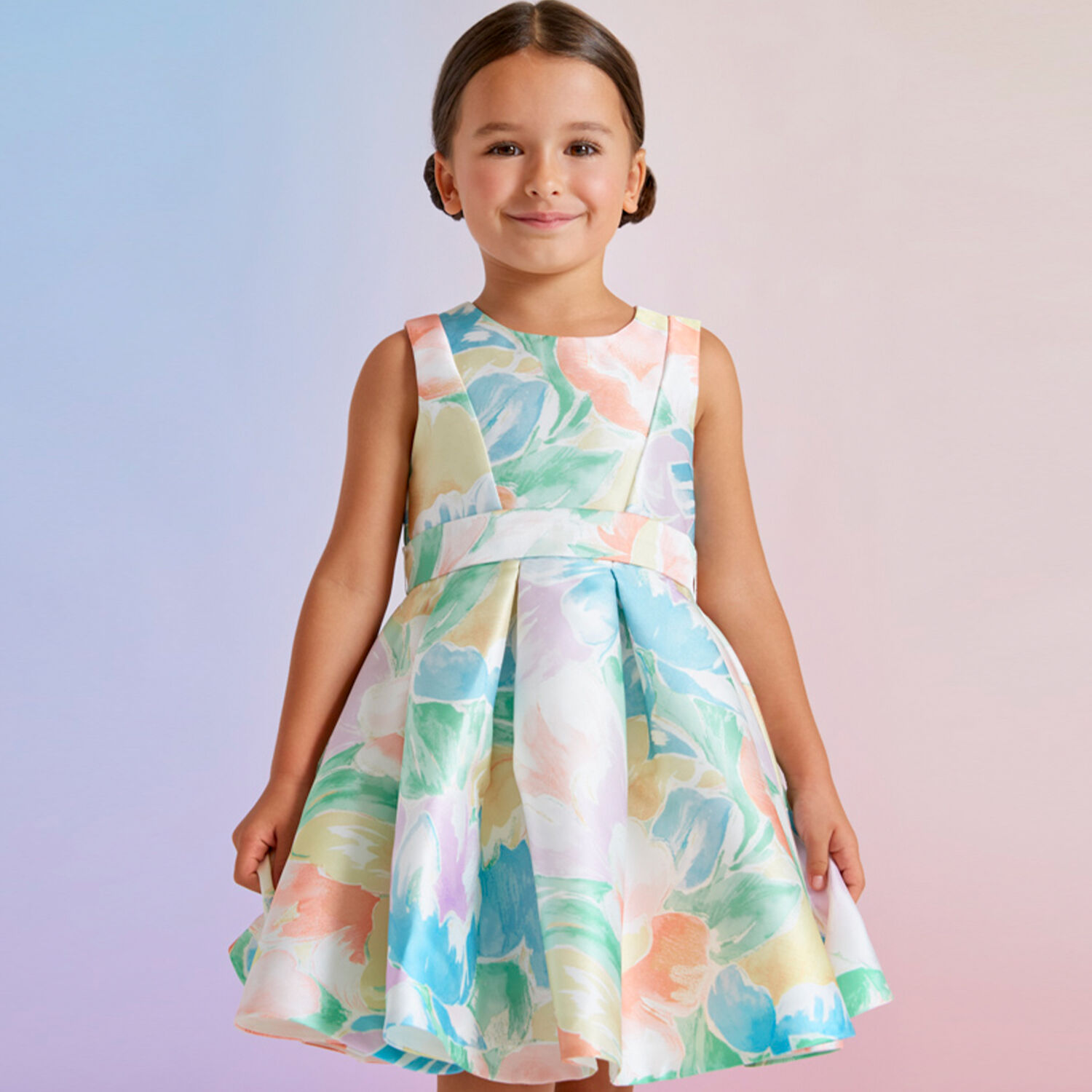 Girls Multi-Colored Floral Satin Dress, 2, hi-res image number null
