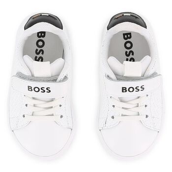 Boys White Logo Leather Trainers