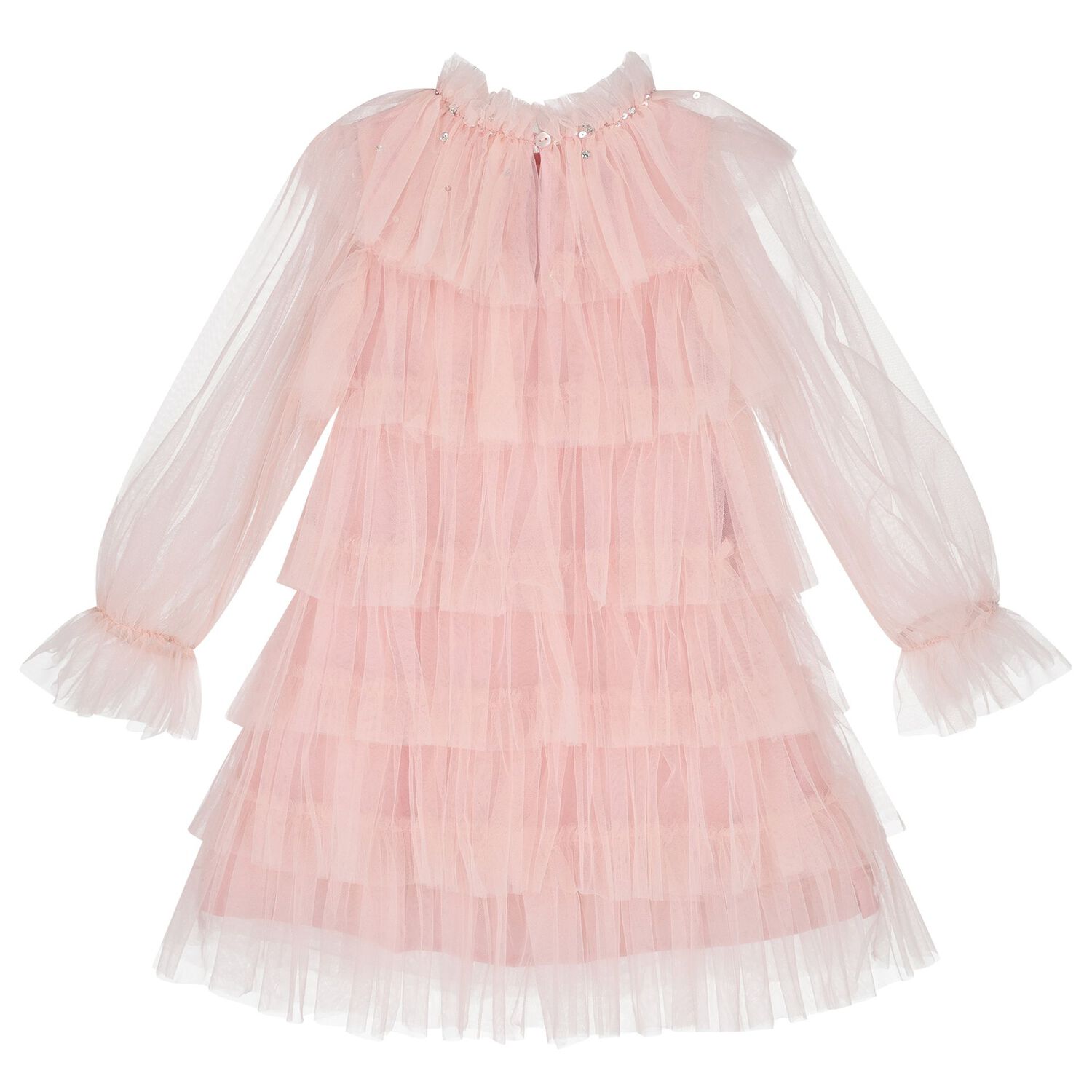 Girls Pink Layered Tulle Dress, 1, hi-res