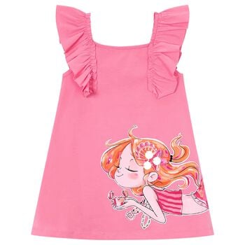 Girls Pink Mermaid Ruffled Dress
