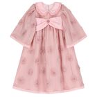 Girls Pink Bow & Flowers Dress, 1, hi-res