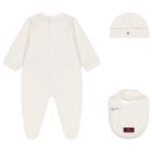 Ivory & Gold Babygrow, Hat & Bib Gift Set, 1, hi-res