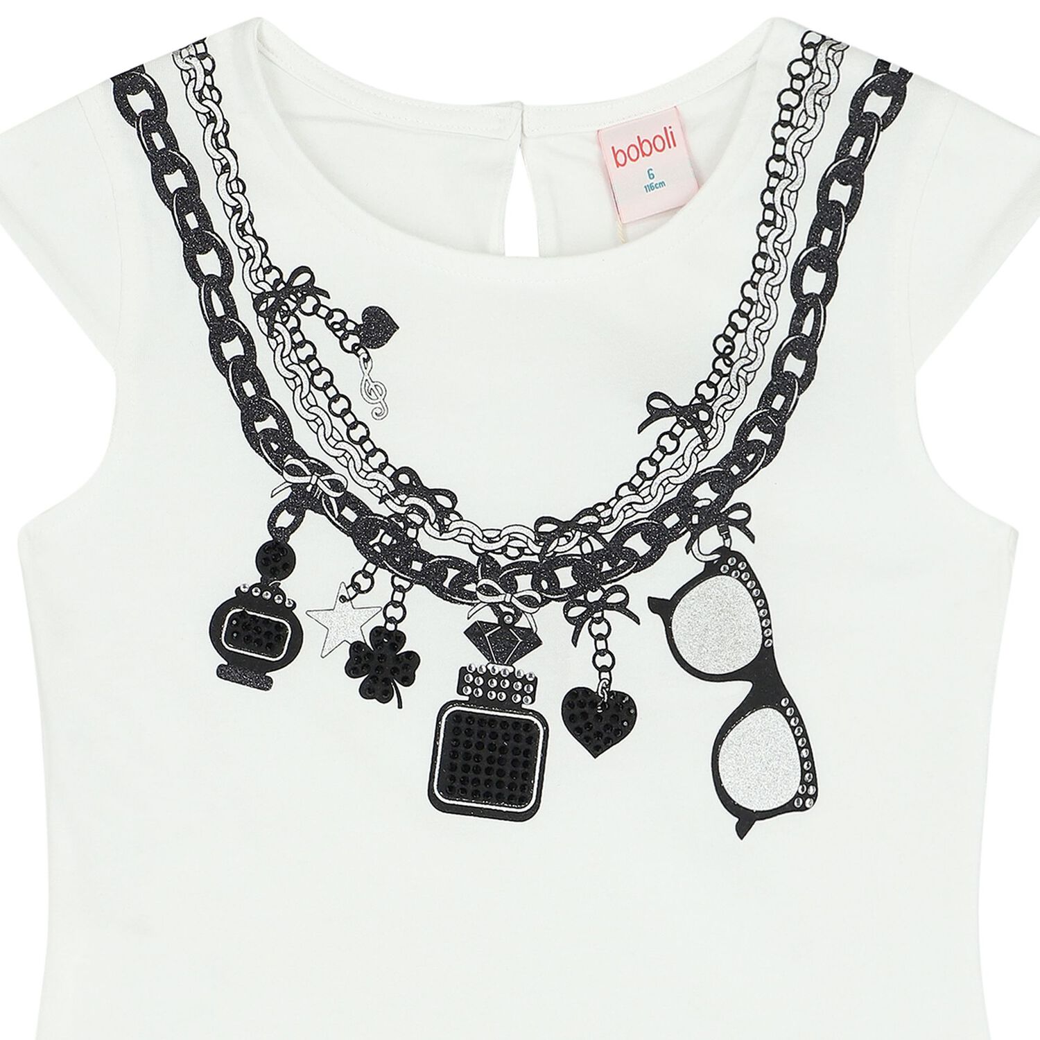 Girls White & Black Necklace T-Shirt, 1, hi-res