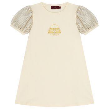 Girls Ivory & Gold Bag Dress