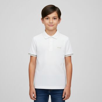 Boys White Logo Polo Shirt