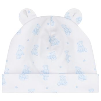 Baby Boys White & Blue Teddy Bear Time Hat