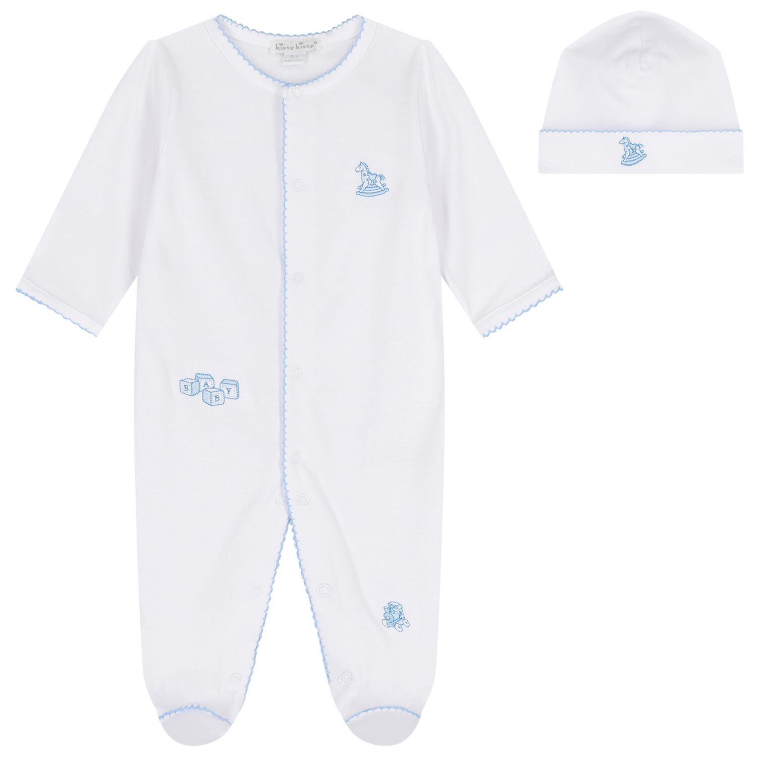 Baby Boys White & Blue Vintage Toy Treasures Babygrow Set, 1, hi-res image number null