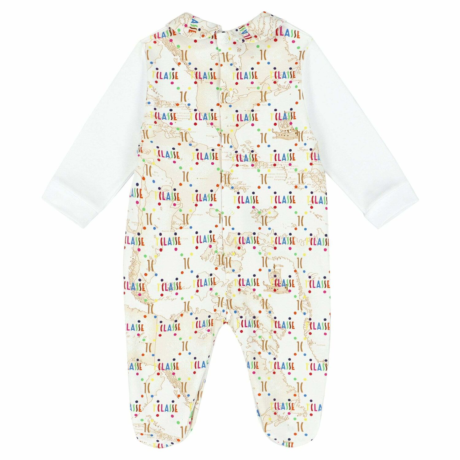 White & Beige Geo Map Babygrow, 1, hi-res