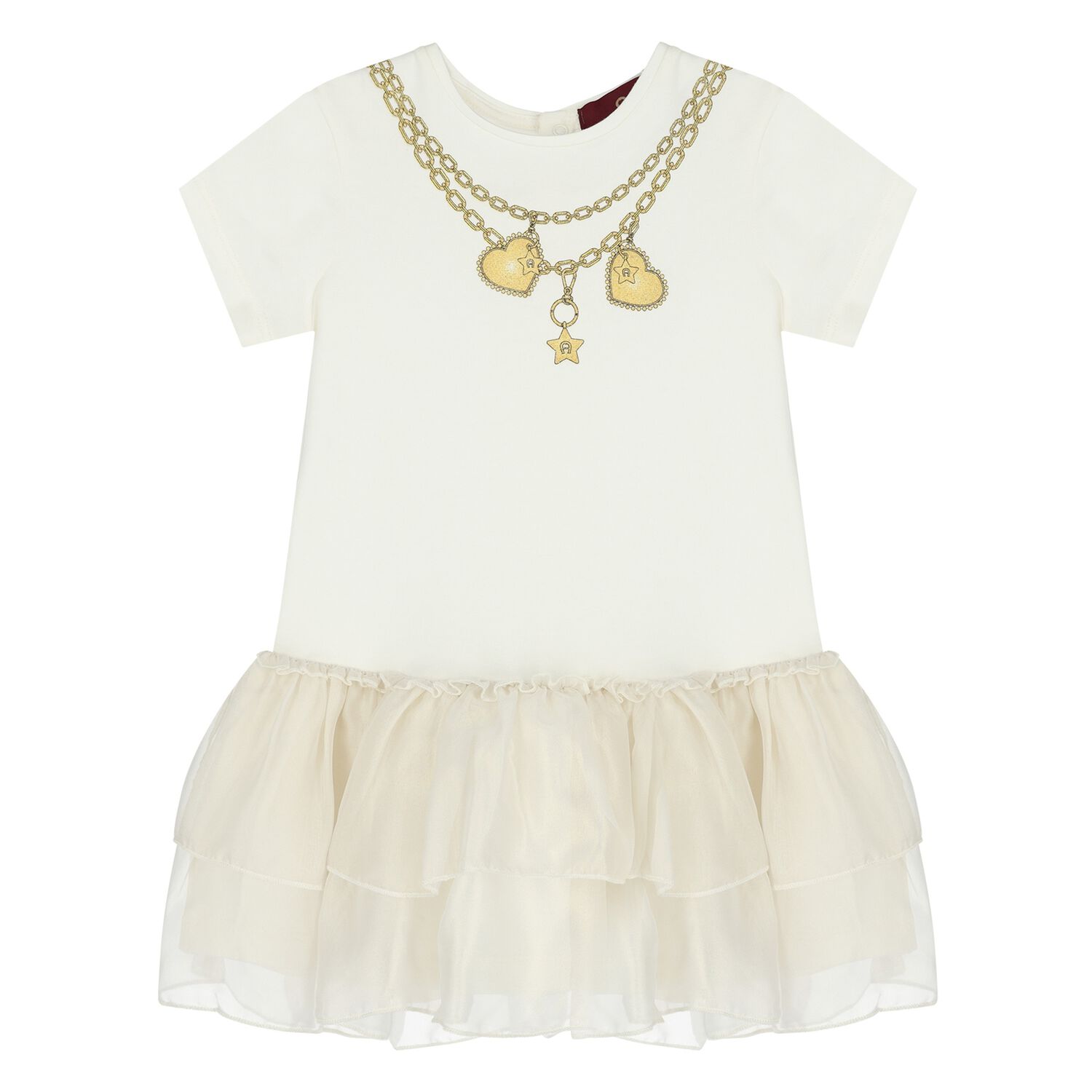 Younger Girls Ivory Necklace Logo Dress, 1, hi-res