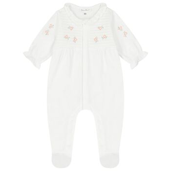 Baby Girls White Embroidered Babygrow