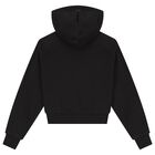 Girls Black Logo Hooded Zip Up Top, 1, hi-res