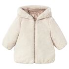 Younger Girls Ivory & Rose Gold Reversible Faux Fur Jacket, 2, hi-res