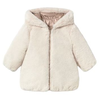 Younger Girls Ivory & Rose Gold Reversible Faux Fur Jacket