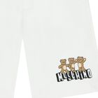 Boys White Teddy Bear Logo Shorts, 1, hi-res