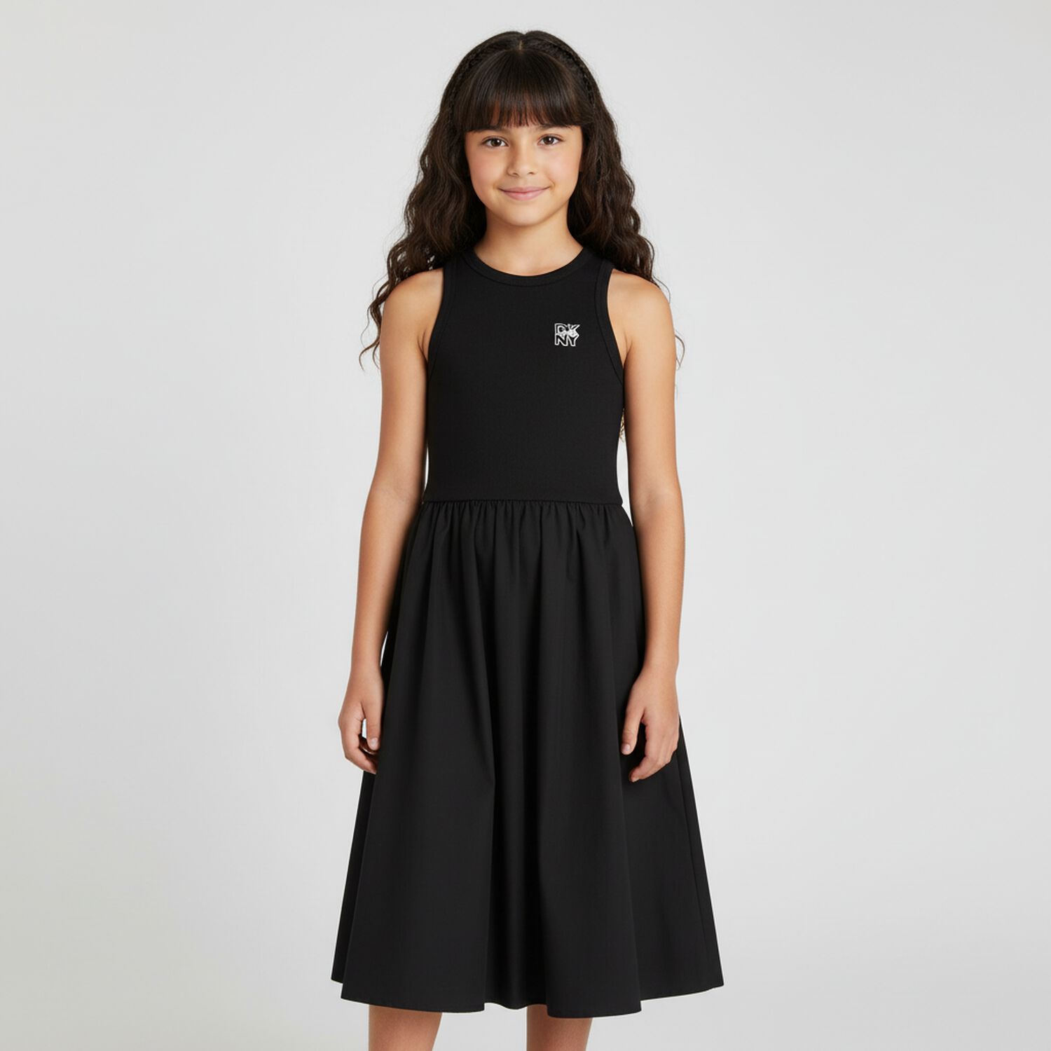 Girls Black Logo Dress, 1, hi-res