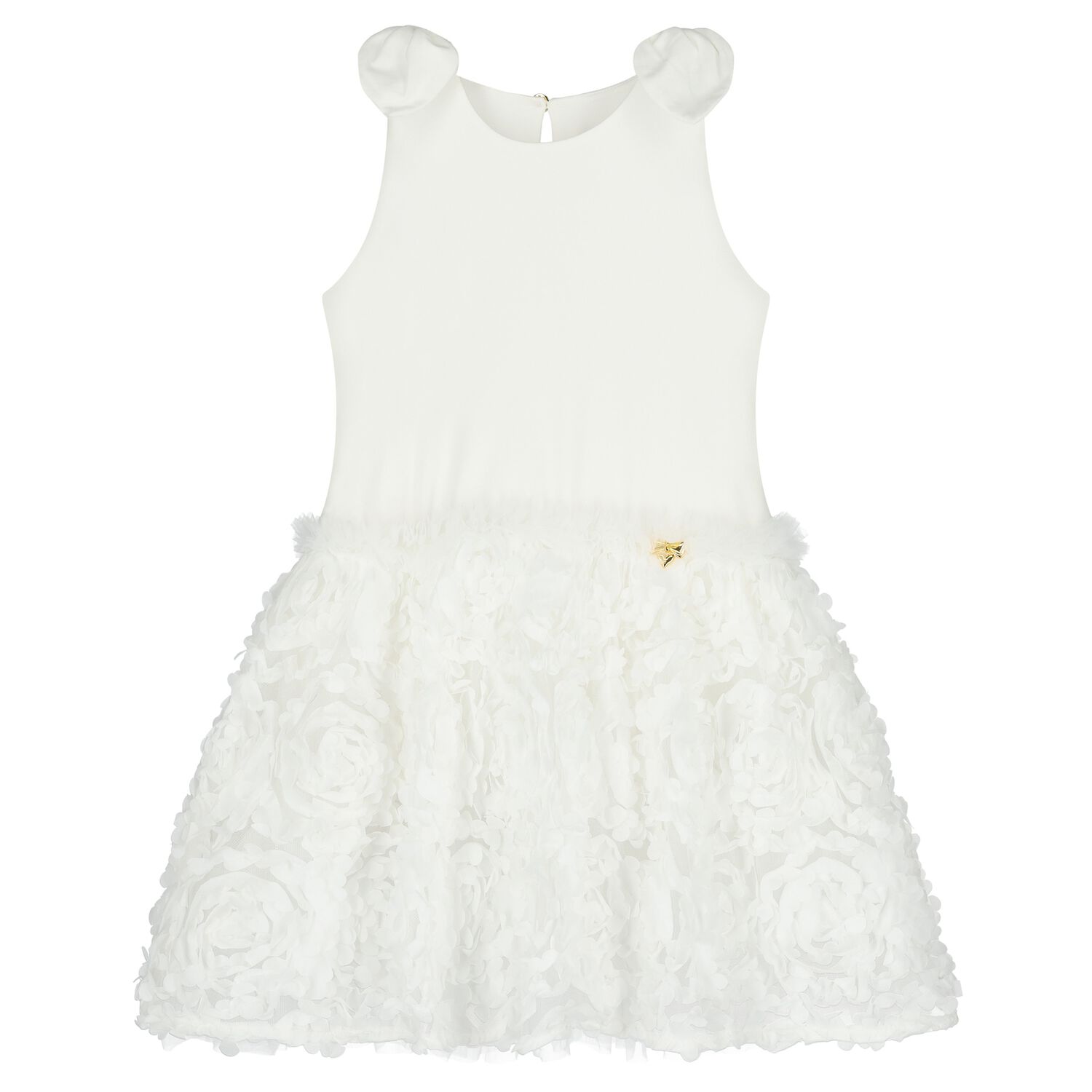 Girls White Tulle & 3D Flower Dress, 1, hi-res
