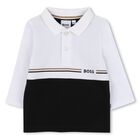 Younger Boys White & Black Logo Polo Shirt, 1, hi-res