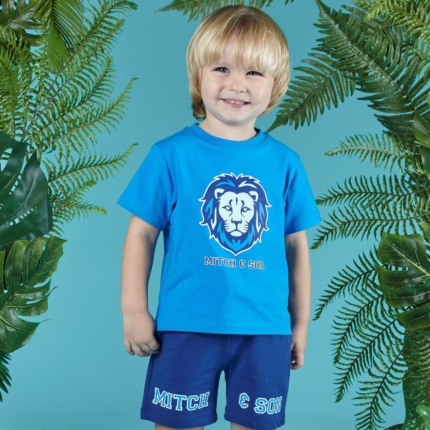 Boys Blue & Navy Logo Short Set, 1, hi-res
