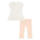 Younger Girls White & Pink Leggings Set, 1, hi-res
