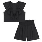 Girls Black Ruffled Shorts Set, 2, hi-res