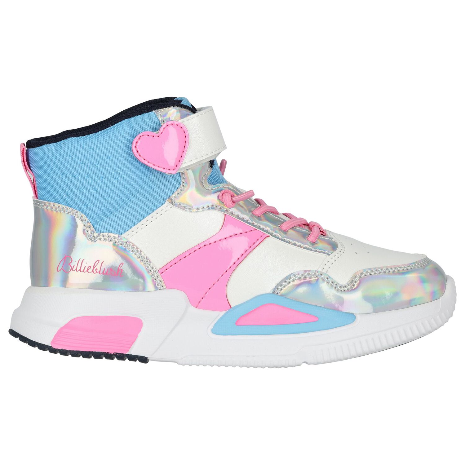 Girls White, Pink & Blue Logo Trainers, 1, hi-res image number null