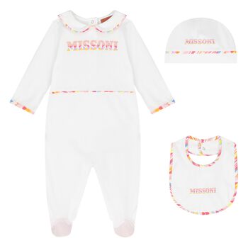 Baby Girls White Zigzag Babygrow Gift Set