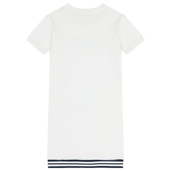 Girls White Teddy Bear Logo Dress