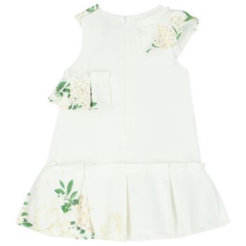 Girls Ivory & Green Floral Dress