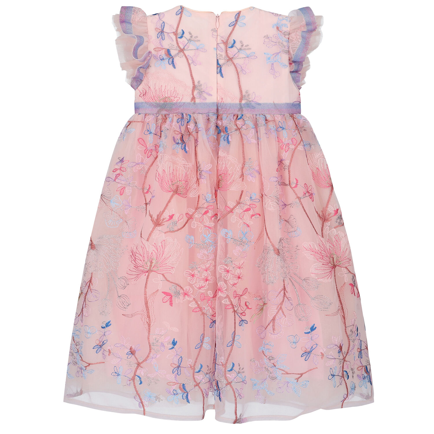 Girls Pink Embroidered Tulle Dress, 1, hi-res image number null