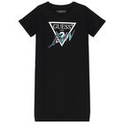 Girls Black Logo Dress, 1, hi-res