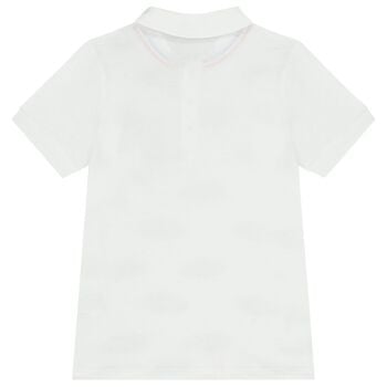 Boys White Sports Car Logo Polo Shirt